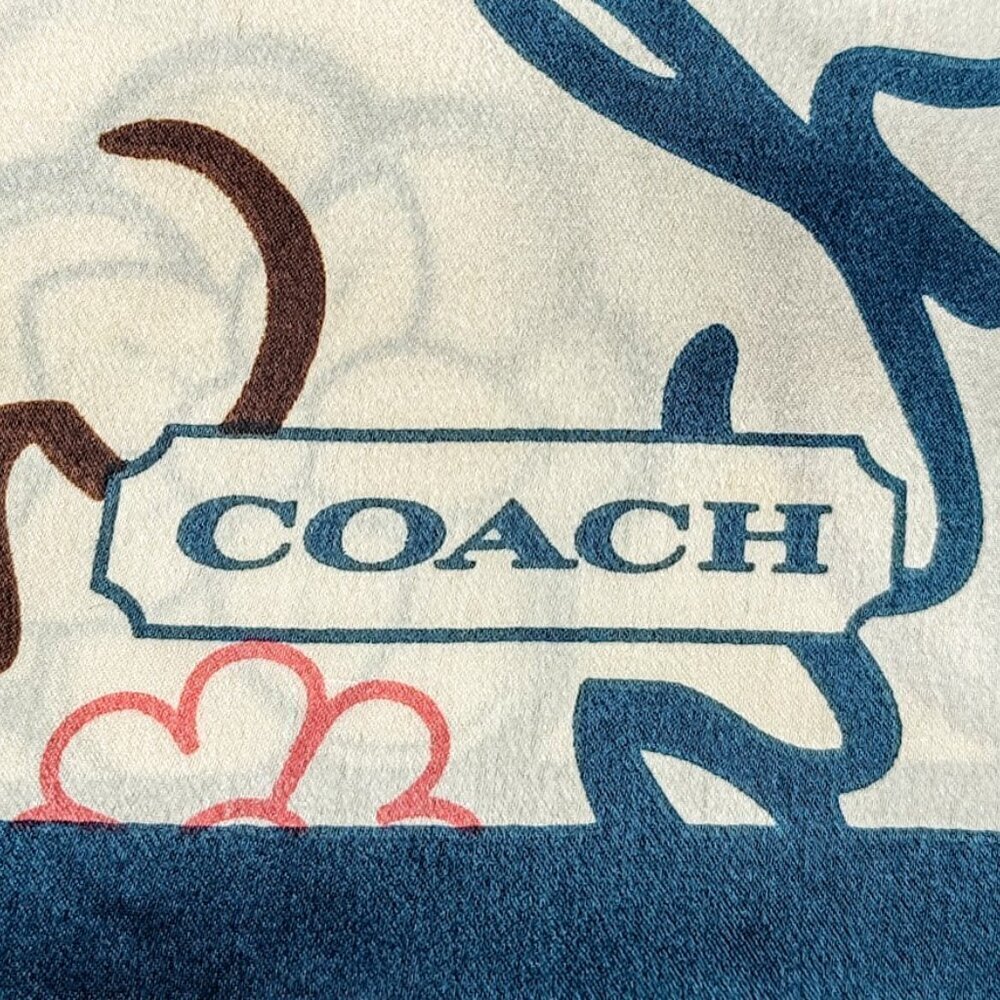 Coach Teal Border Signature Print Silk Oblong Scarf - Picture 5 of 7